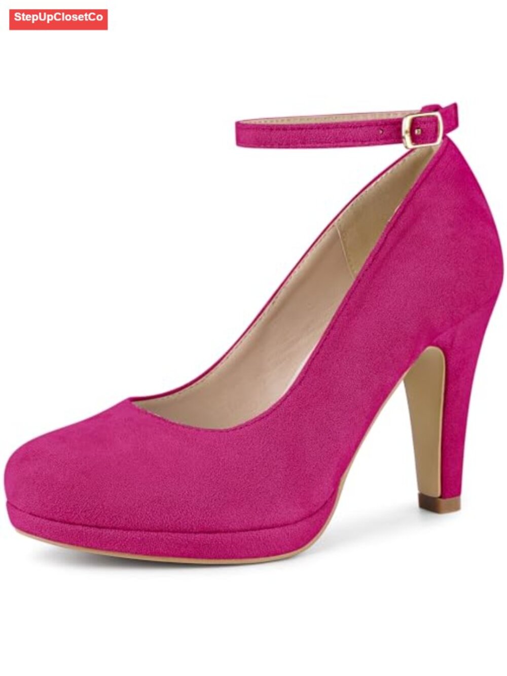 Mary Jane Pumps Chunky Stiletto Heels Round Toe Buckle Closure